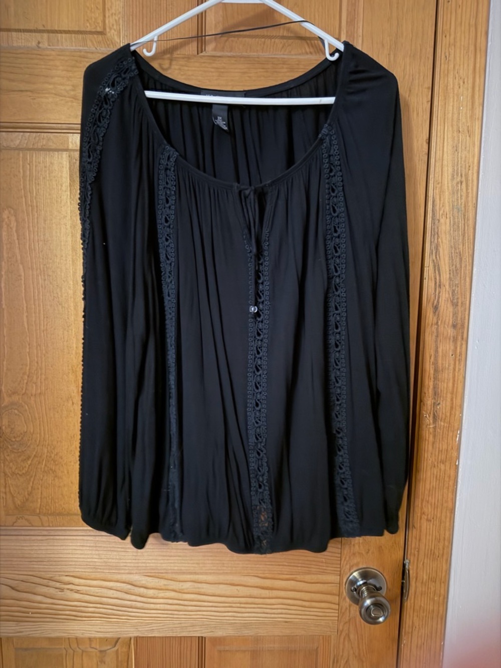 INC International Concepts Black Lace-Trim Peasant Blouse